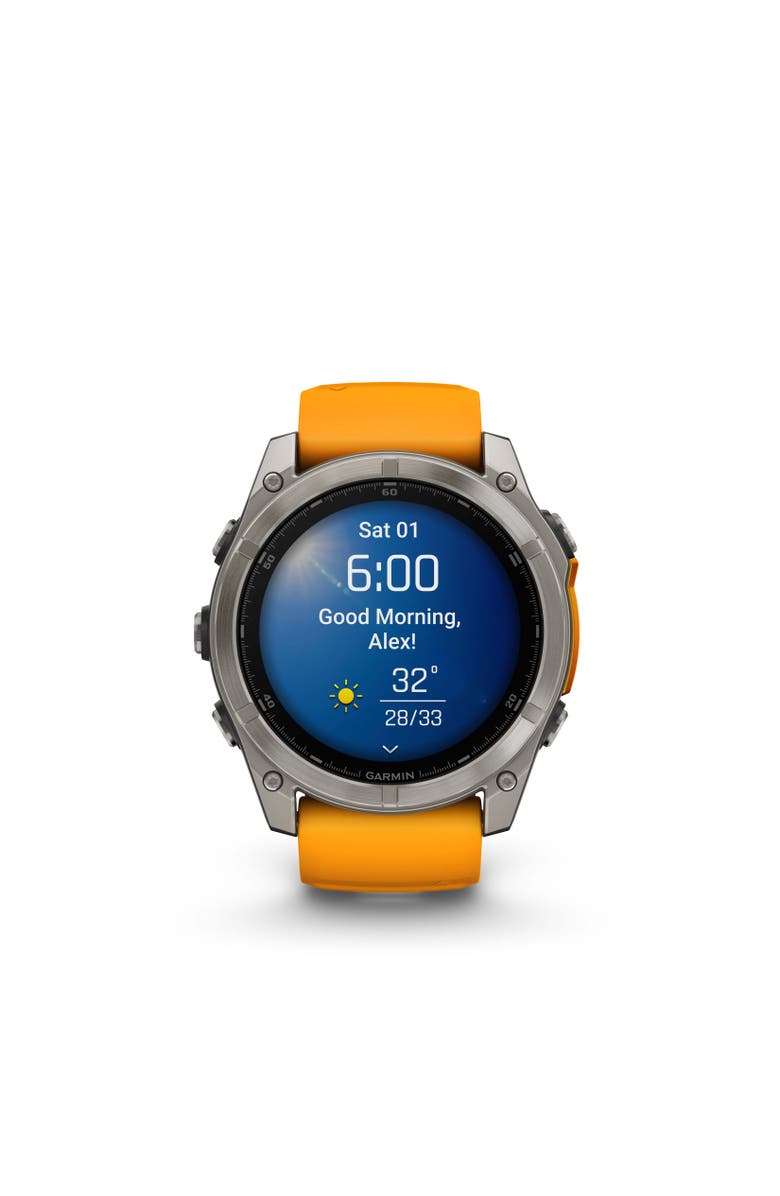 Garmin fenix 8 51mm, AMOLED, Outdoor and Fitness GPS Smartwatch, Saphire, Bare Graphite Titanium, Spark Orange/Graphite Band, Alternate, color, Slate Gray