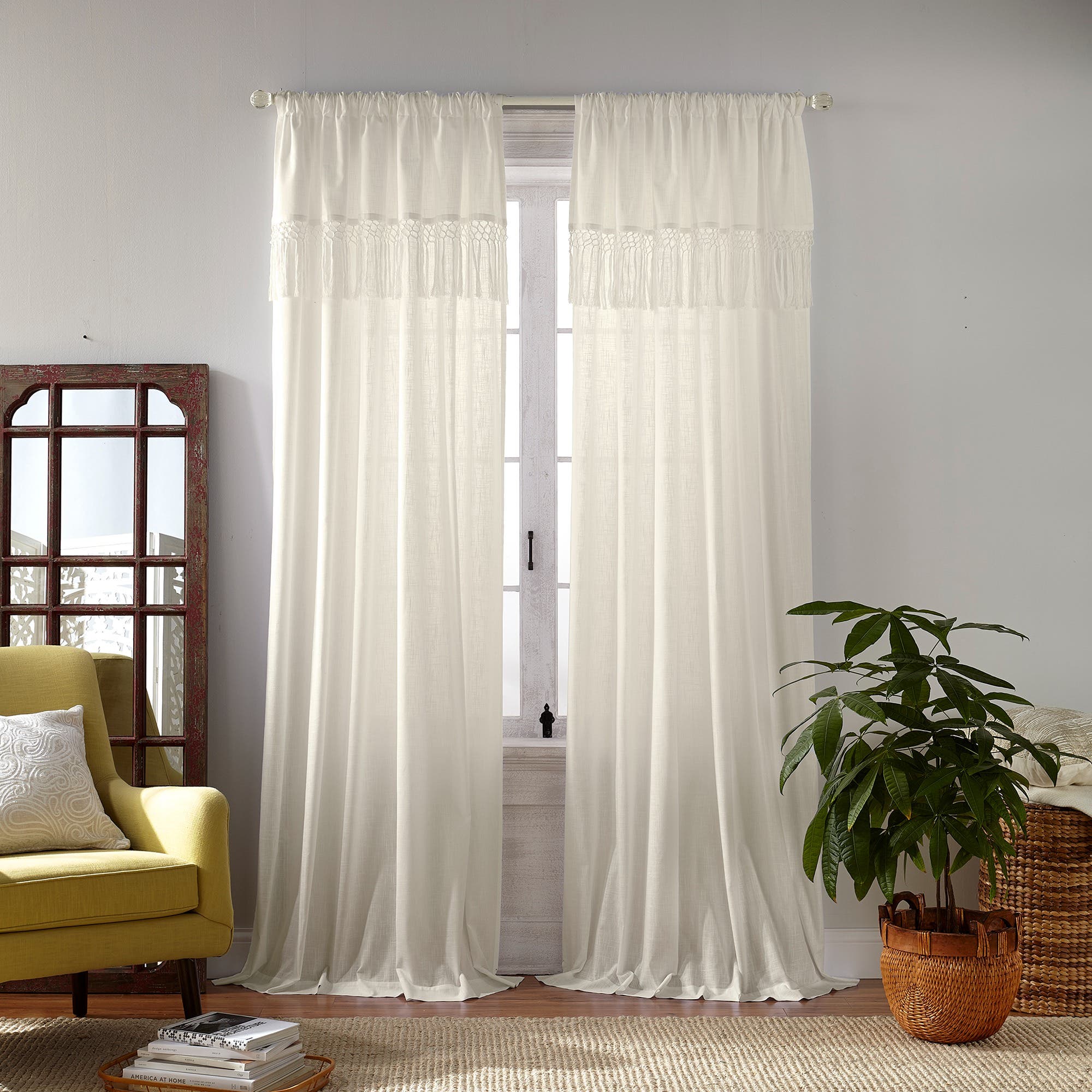 Threadmade Calypso Macramé Tassel Semi Sheer Window Curtain | Nordstrom