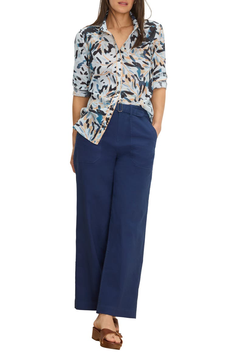 Abstract Floral Print Embroidered Cotton Button-Up Top, Alternate, color, BLUE MULTI