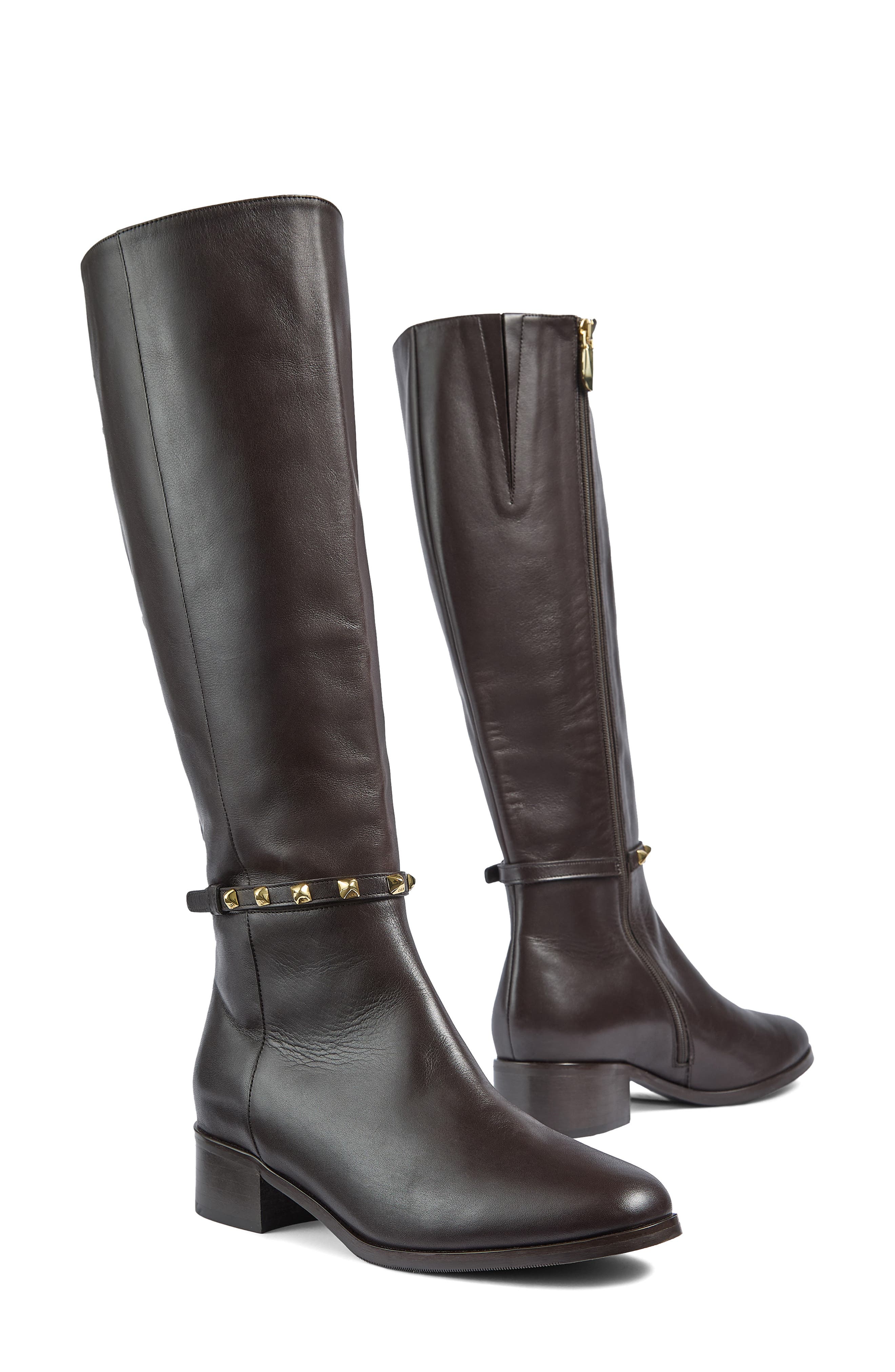 LK Bennett Stevie Stud Detail Knee High Boot, Alternate, color, Brown