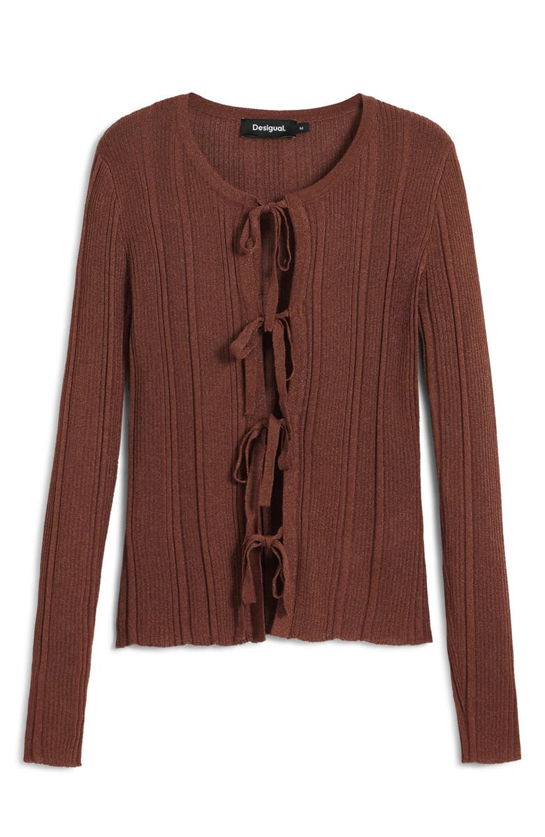Desigual Rib Tie Front Top, Alternate, color, Brown
