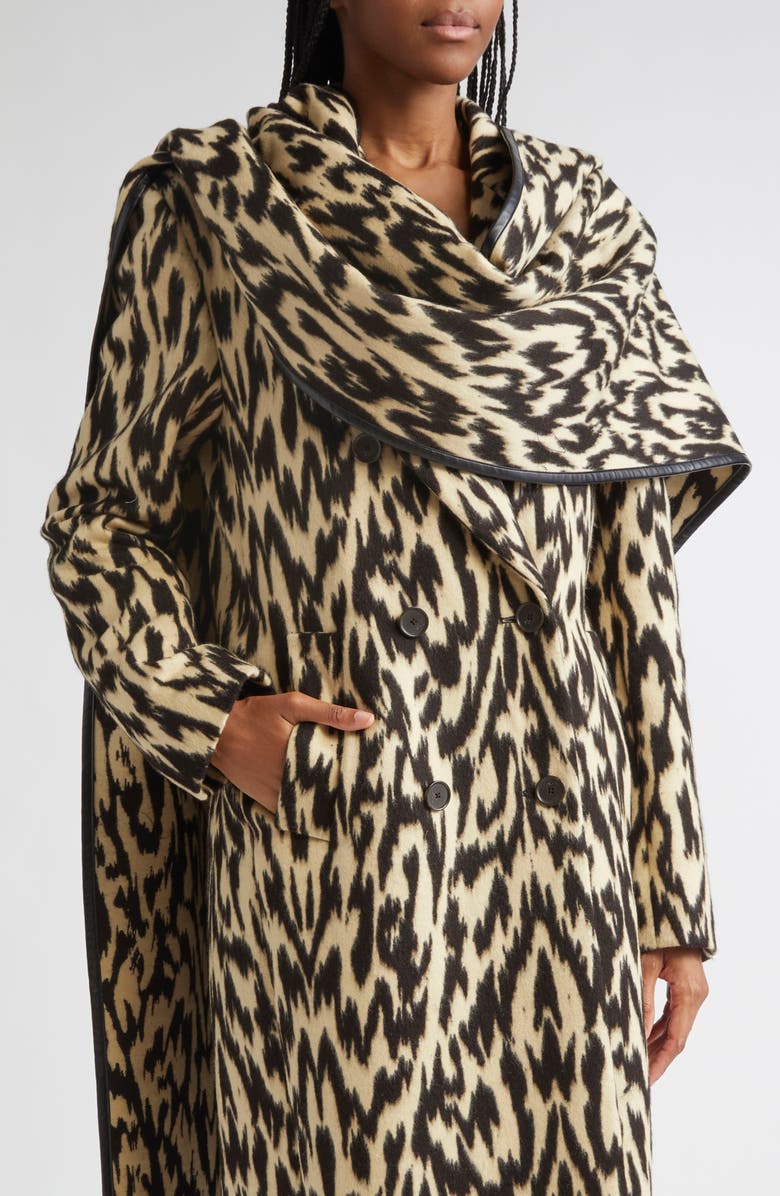 Brandon Maxwell The Demi Double Breasted Virgin Wool Coat with Scarf, Alternate, color, Abstract Leopard