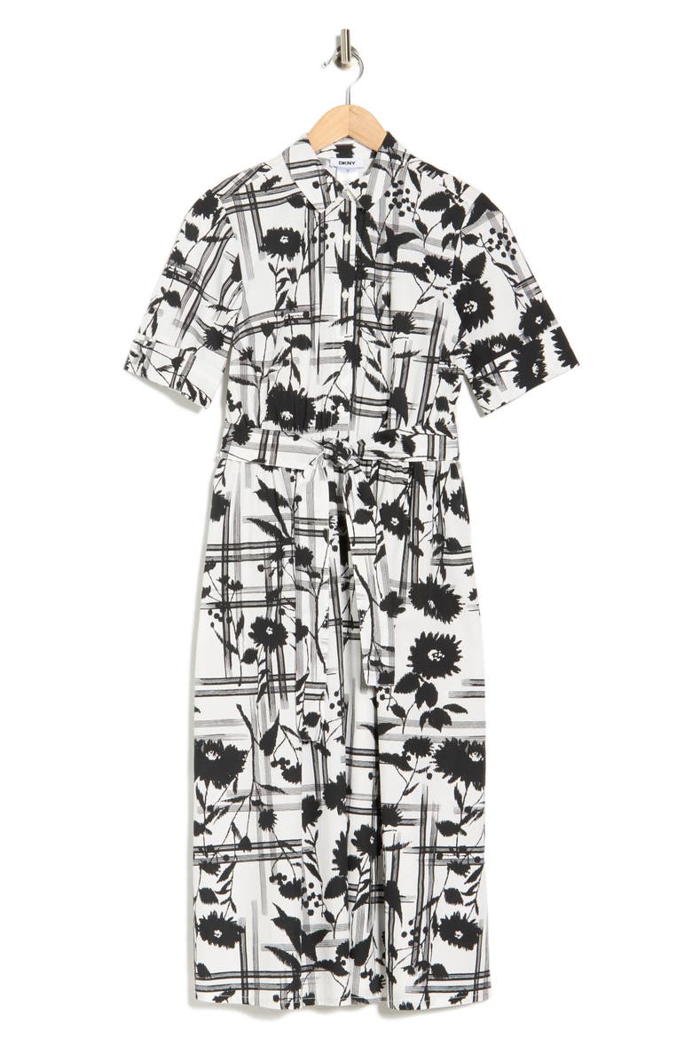Collared Tie Waist Shirtdress, Alternate, color, BLACK/ IVORY