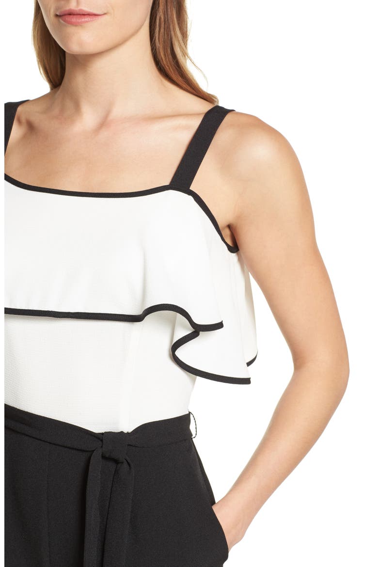 Ruffle Jumpsuit, Alternate, color, BLACK/ IVORY