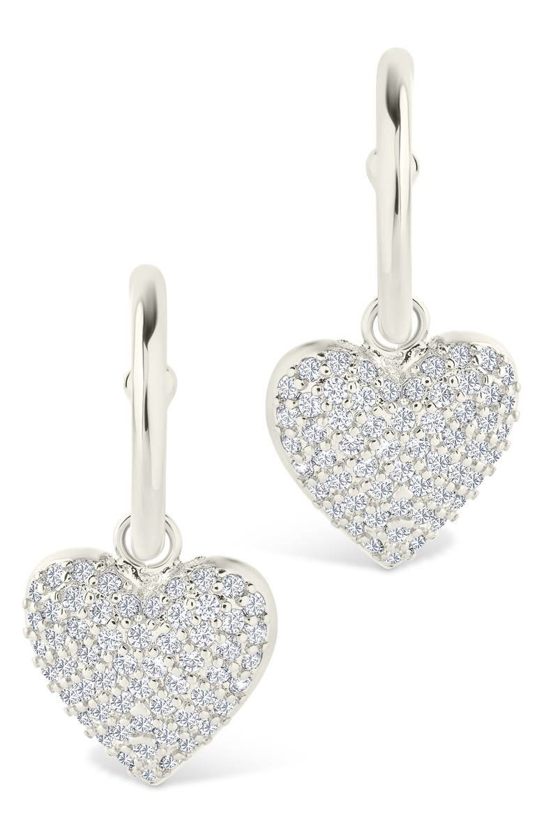 Sterling Forever Disco Heart Hoop Earrings, Alternate, color, Silver