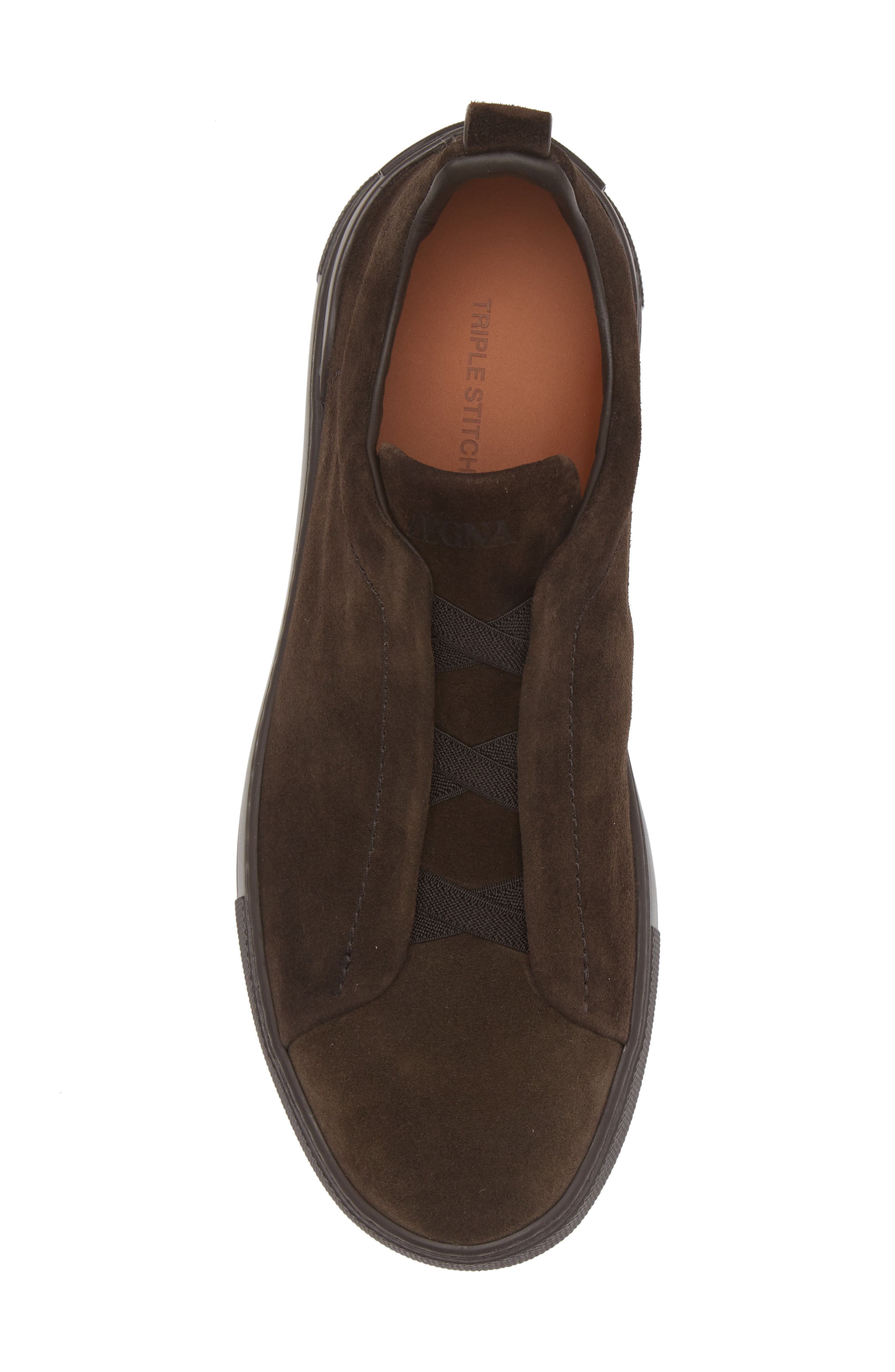 ZEGNA Triple Stitch Suede Slip-On Sneaker, Alternate, color, Brown