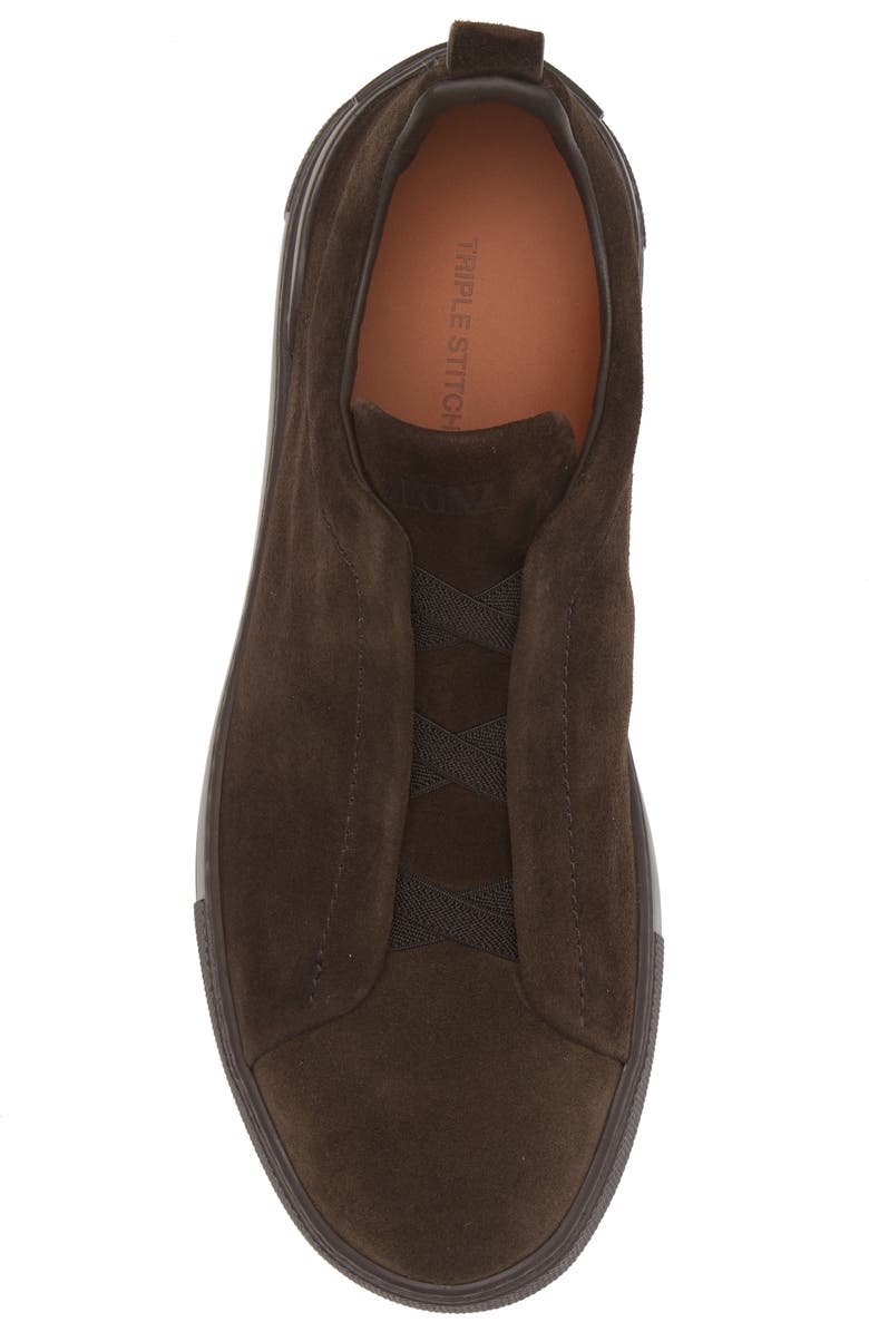 ZEGNA Triple Stitch Suede Slip-On Sneaker, Alternate, color, Brown