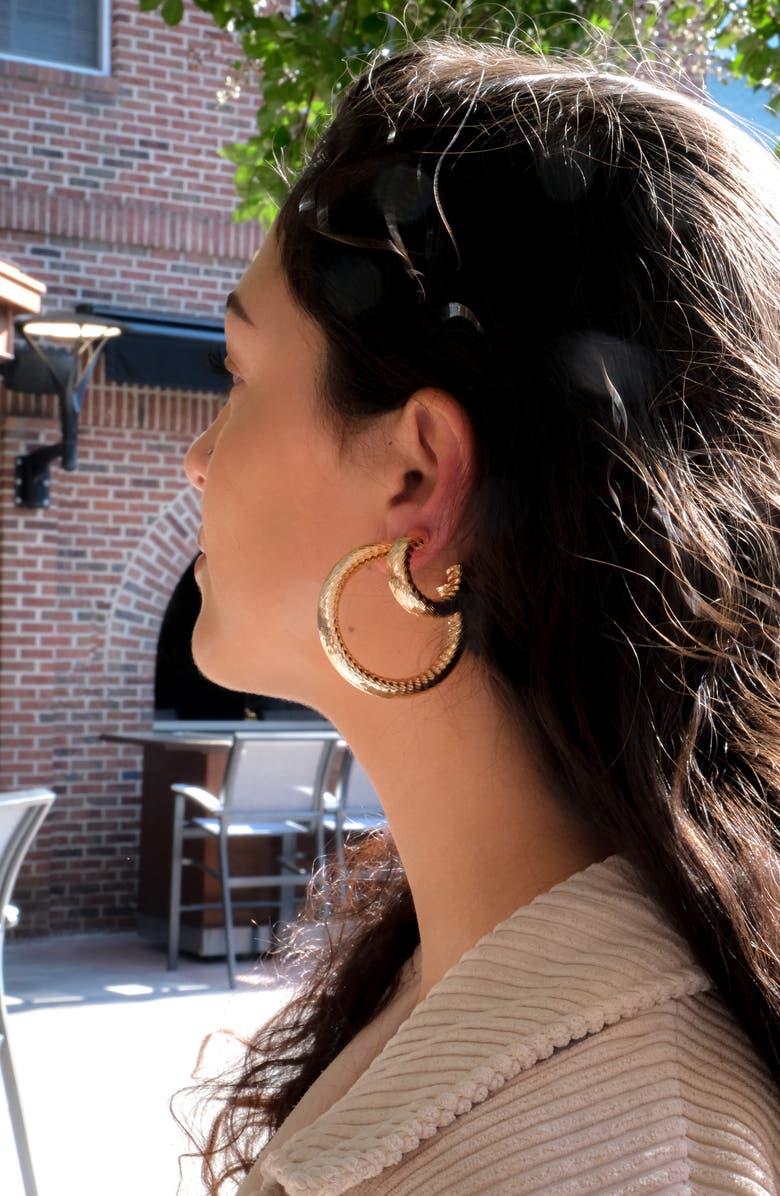 Sterling Forever Alayna Textured Hoop Earrings, Alternate, color, Gold