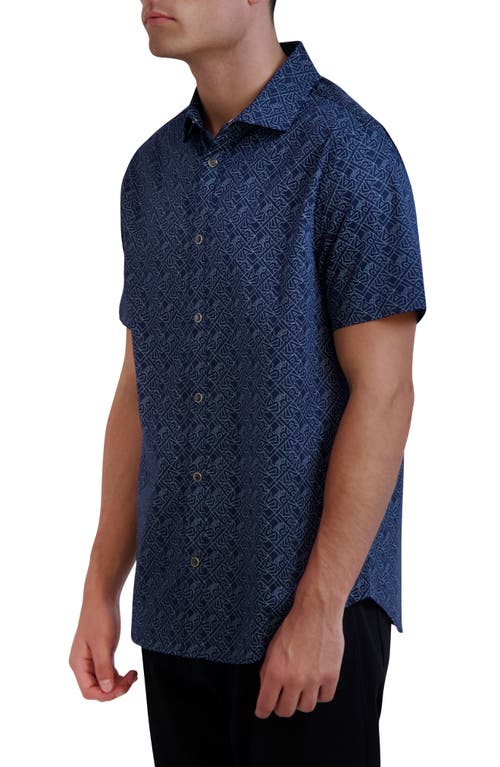 Karl Lagerfeld Paris Karl Print Short Sleeve Button-up Shirt In Blue