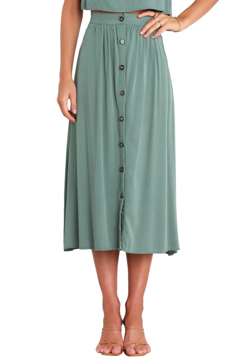 Ava Button Front Midi Skirt, Main, color, GREEN