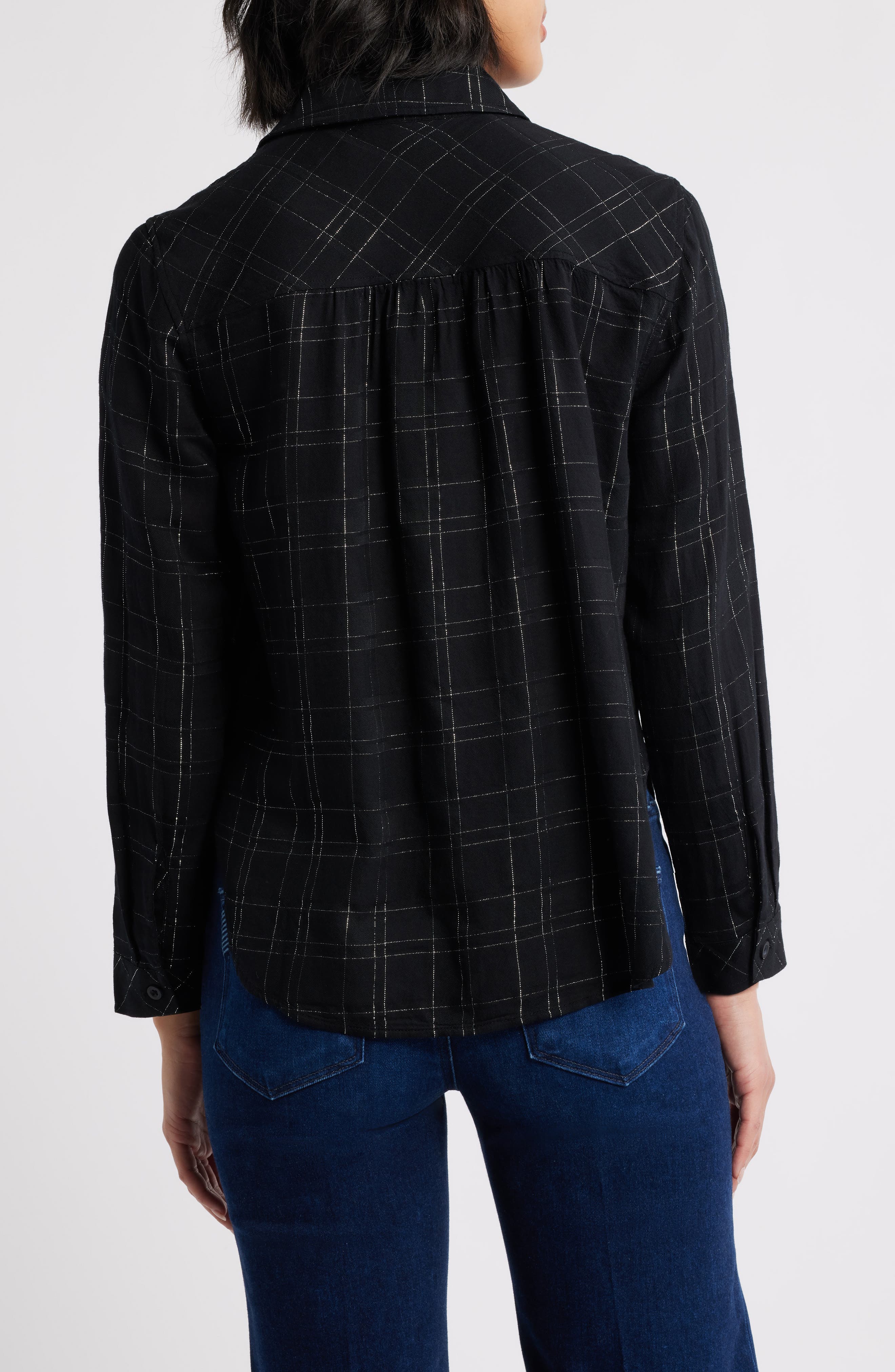 Metallic Check Button-Up Shirt - image 2