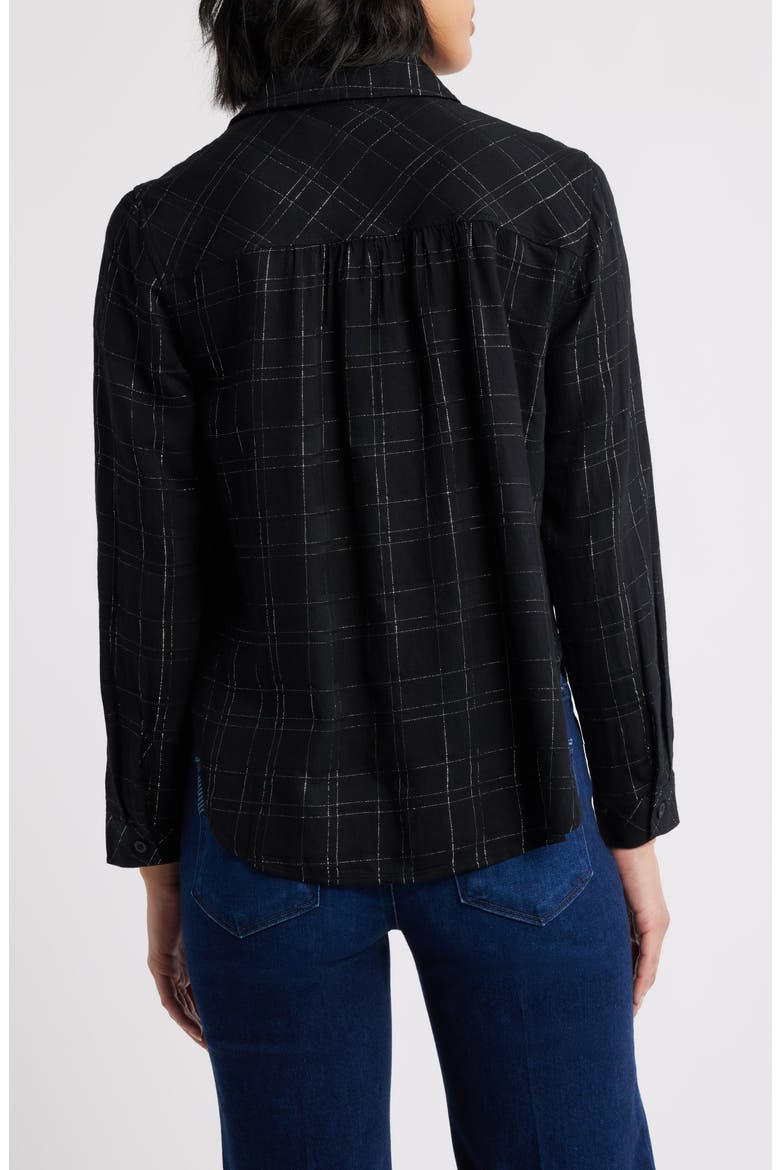 Metallic Check Button-Up Shirt, Alternate, color, BLACK LUREX