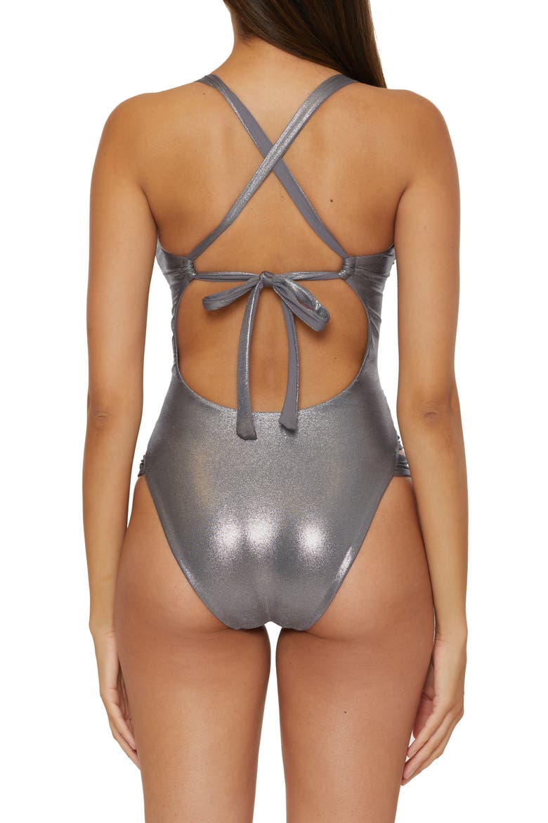 Liquid Metal One-Piece Swimsuit, Alternate, color, STEEL