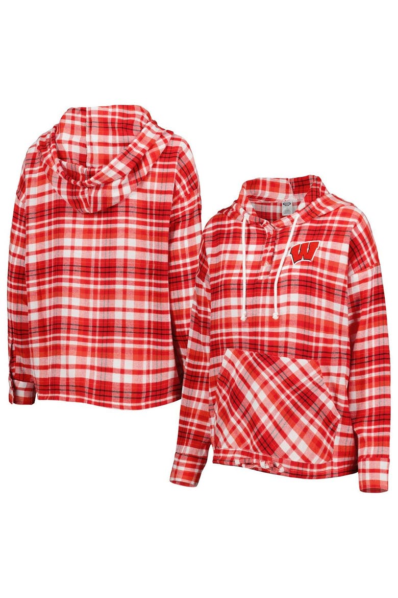 Women's Concepts Sport Red Wisconsin Badgers Mainstay Lightweight Flannel Plaid Pullover Hoodie, Main, color, Red