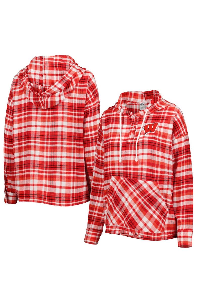 CONCEPTS SPORT Women's Concepts Sport Red Wisconsin Badgers Mainstay Lightweight Flannel Plaid Pullover Hoodie, Main, color,