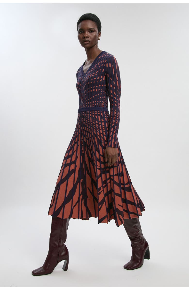 Karen Millen Zebra Jacquard Knit Midi Dress, Main, color, Brown