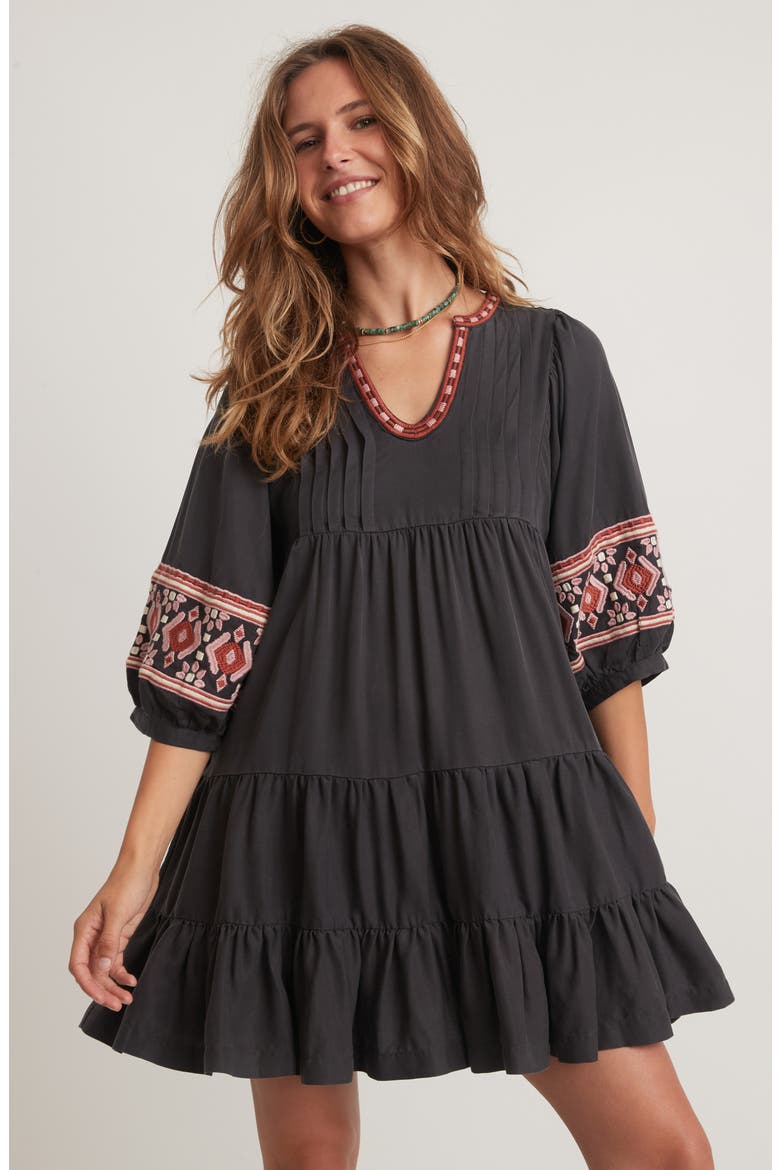 Olema Embroidered Minidress, Alternate, color, BLACK EMBROIDERY