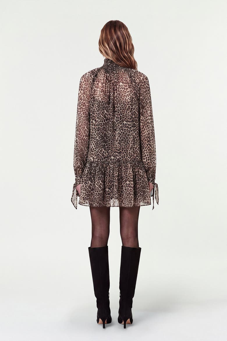 Eliza Scarf Detail Printed Mini Swing Dress, Alternate, color, DESERT LEOPARD