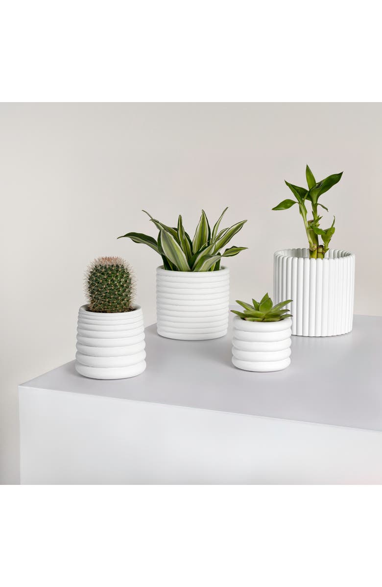 JONATHAN Y Silas Modern Minimalist Handmade Concrete Fluted Sculptural Cylinder Planter Set with Drainage Holes, Alternate, color, White
