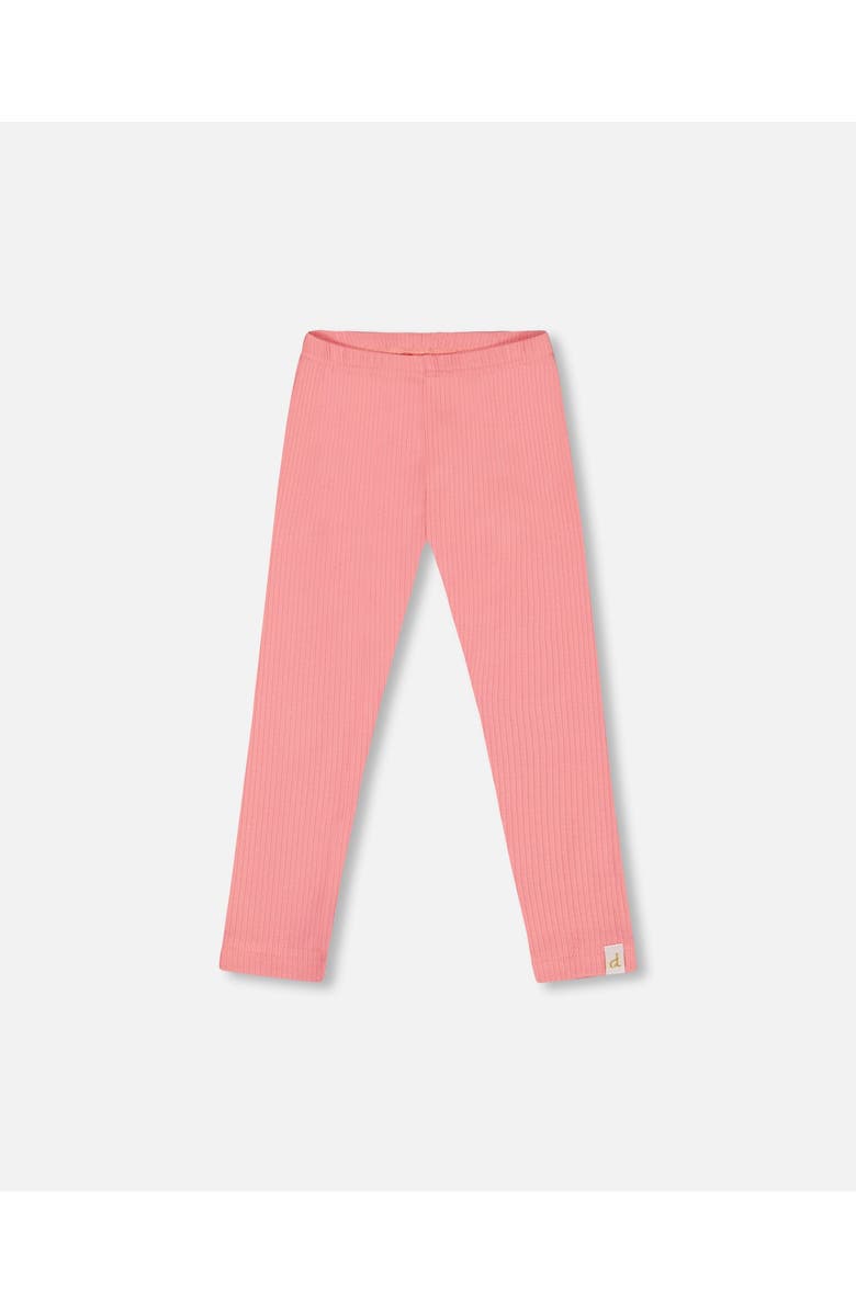 Deux par Deux Little Girl's Flat Back Rib Leggings Coral Pink, Main, color, 