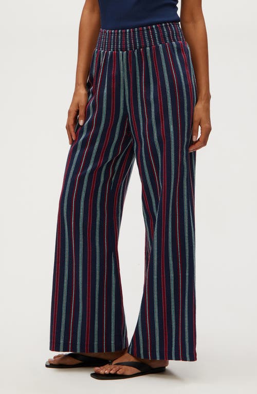 Michael Stars Sita Embroidered Stripe Cotton Wide Leg Pants In Blue