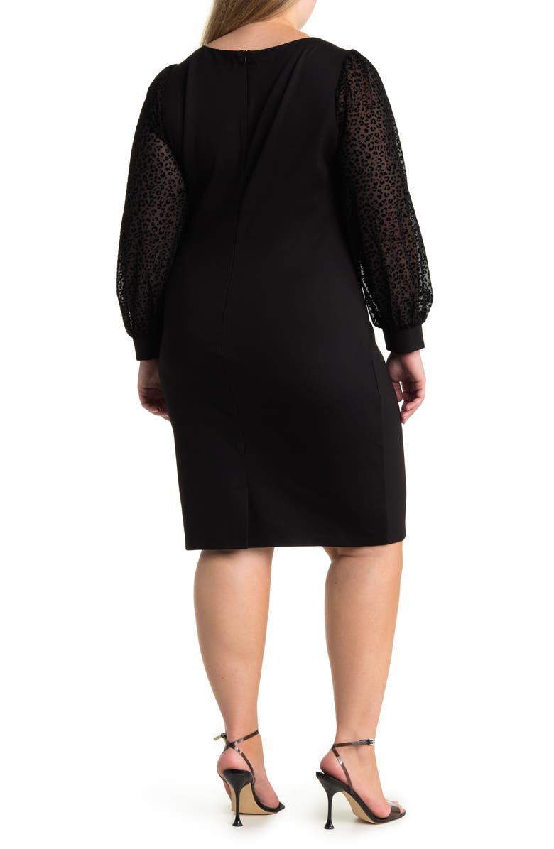 BY DESIGN Burma Flocked Long Sleeve Midi Dress, Alternate, color, Black