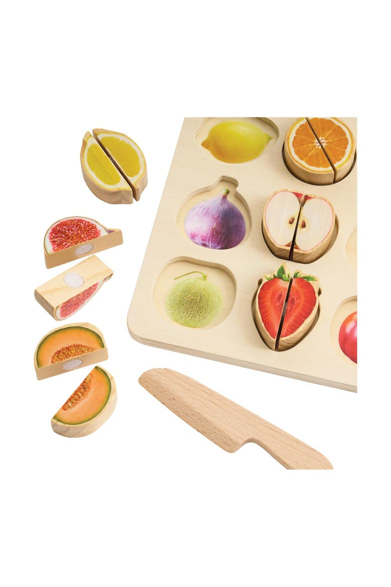 Wooden Slice & Match Fruit & Vegetable Puzzles, Alternate, color, Beige