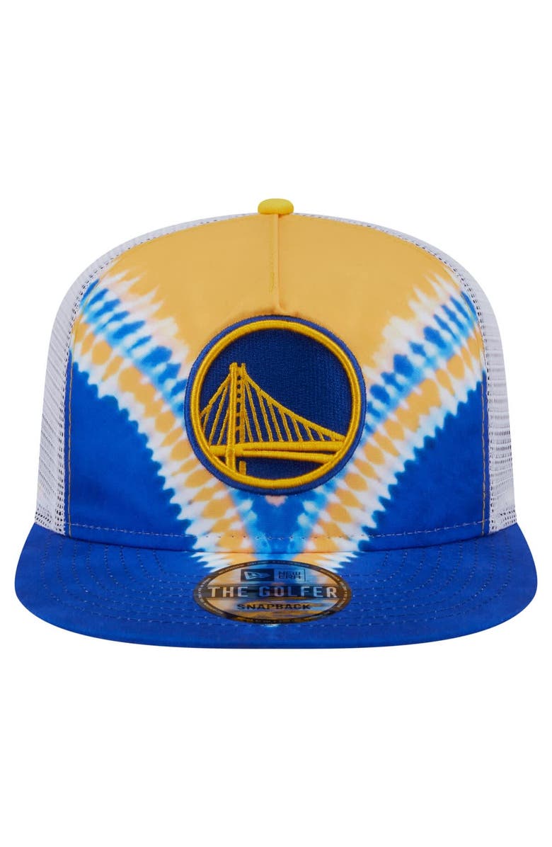 New Era Men's New Era Royal/Gold Golden State Warriors Throwback Dye Golfer Snapback Hat, Alternate, color, Royal