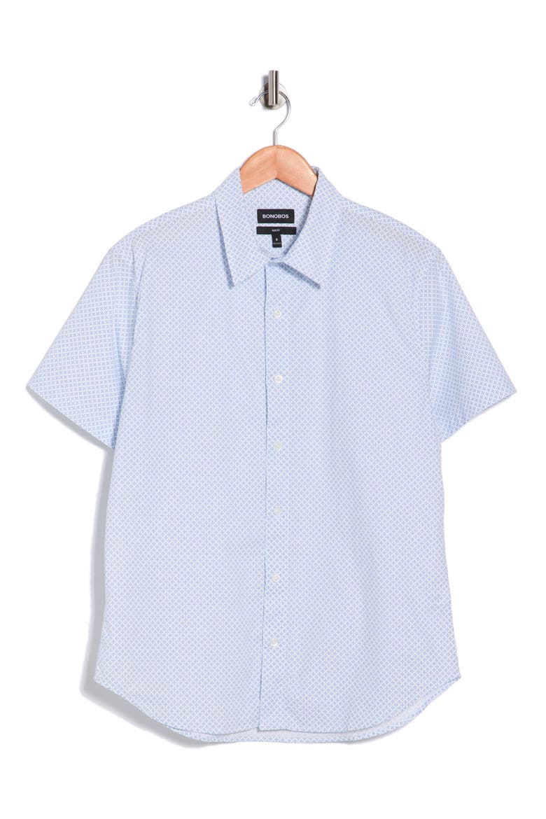 Bahia Geometric Slim Fit Short Sleeve Stretch Cotton Button-Up Shirt, Alternate, color, WHITE/ BLUE MICRO