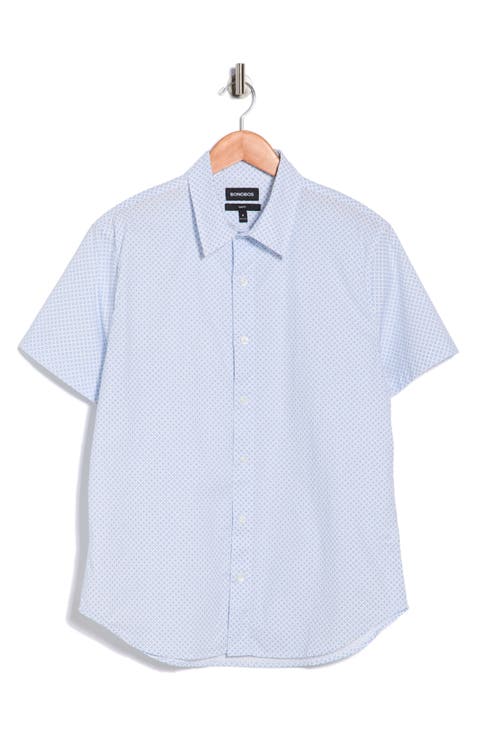 Bahia Geometric Slim Fit Short Sleeve Stretch Cotton Button-Up Shirt