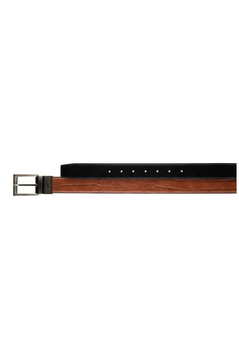 Croc Embossed to Smooth Reversible Faux Leather Belt, Alternate, color, TAN/BLACK