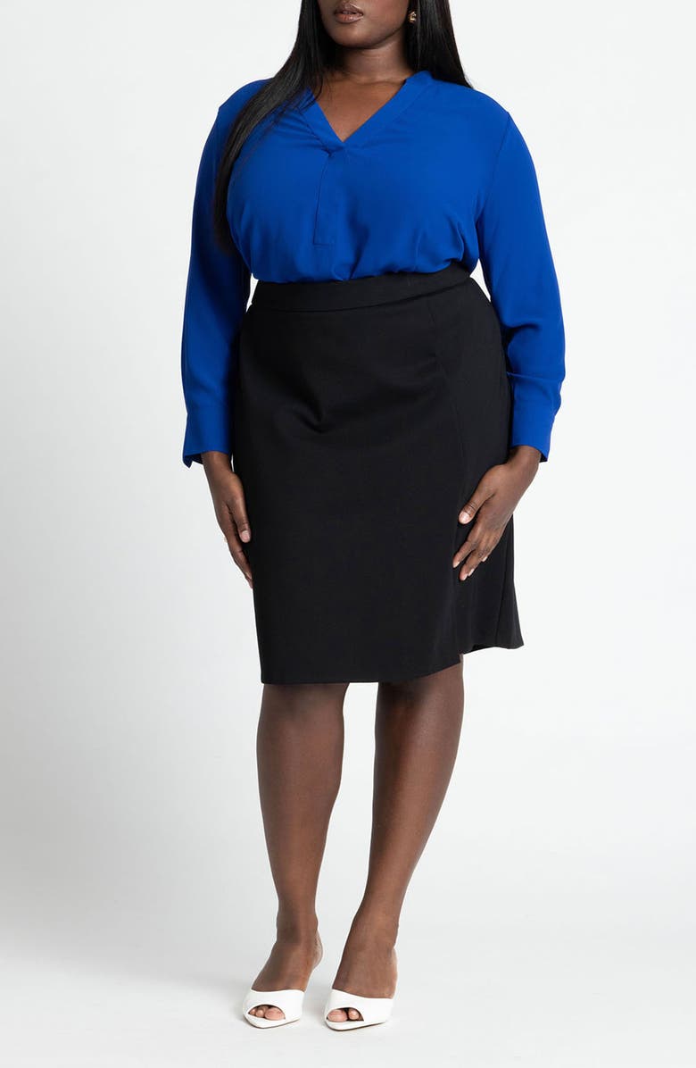 ELOQUII Mandarin Collar Tunic Blouse, Alternate, color, Dark Bluejay