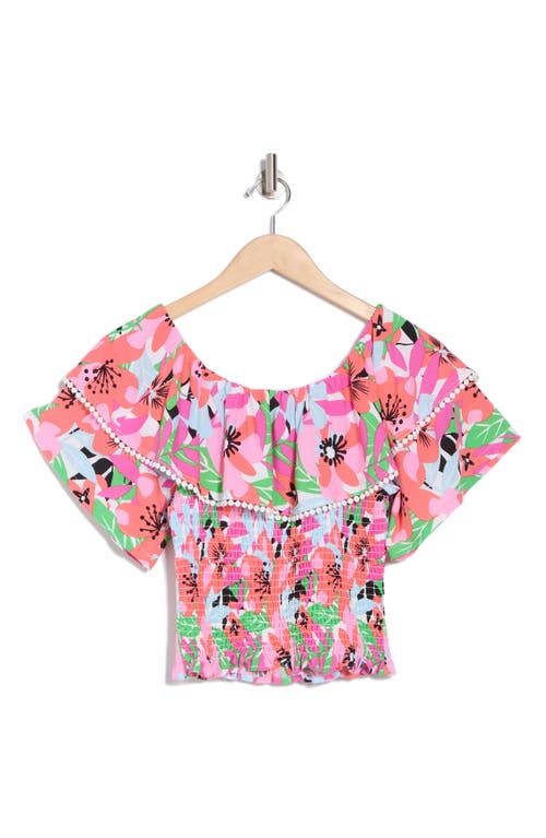 By Design Laura Floral Ruffle Short Sleeve Top In Floral Palette