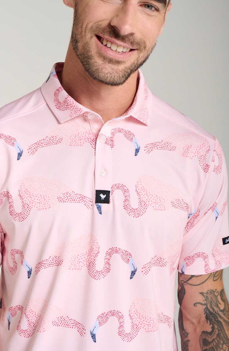 Bad Birdie Pinky Promise Flamingo Print Performance Golf Polo, Alternate, color, 