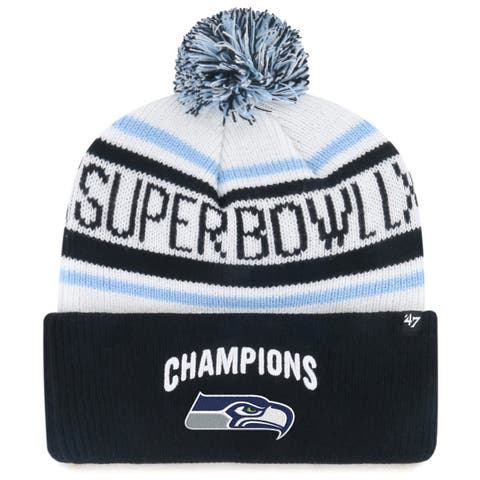 Men's '47  White/Black Seattle Seahawks Super Bowl LX Champions Patch Cuffed Knit Hat with Pom