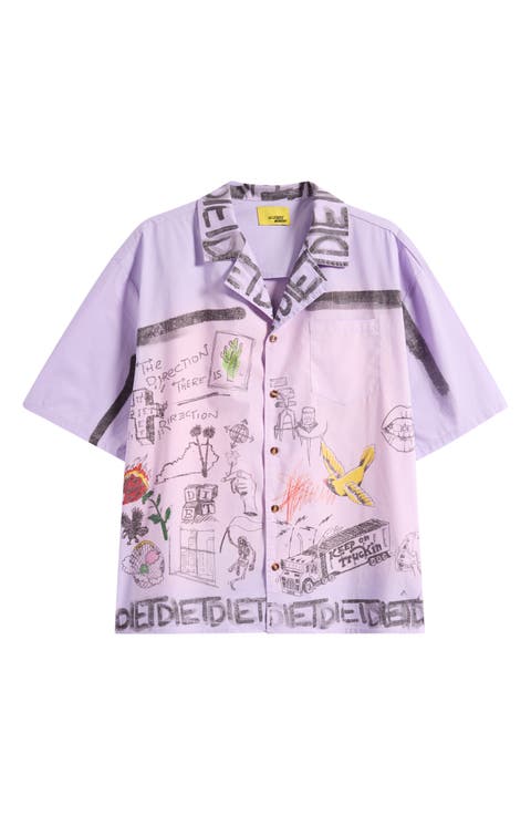 Doodle Graphic Cotton Button-Up Shirt