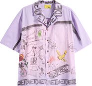 DIET STARTS MONDAY Doodle Graphic Cotton Button-Up Shirt