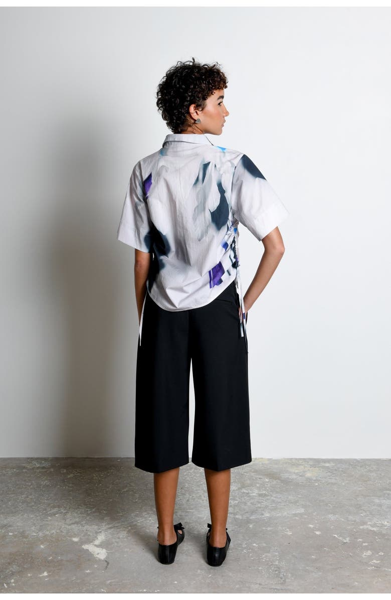 Untitled in Motion Ties Adjustable Short Sleeve Button-Down Top, Alternate, color, Shadow Iris Ivory