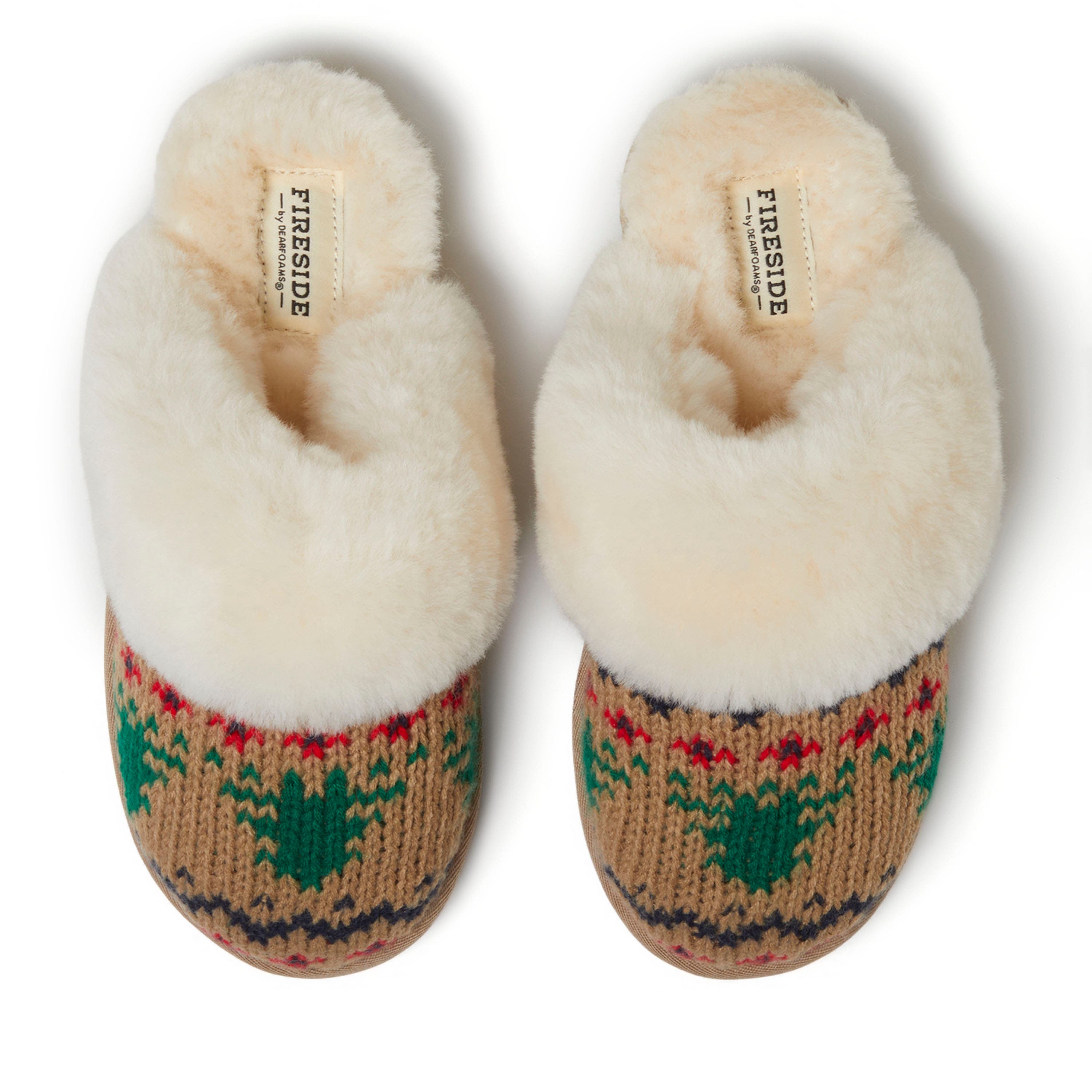 DEARFOAMS Fireside Sydney Holiday Fair Isle Genuine Shearling Scuff Slipper, Alternate, color, 
