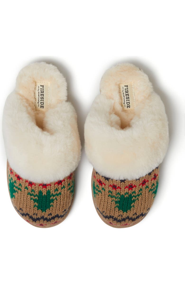 DEARFOAMS Fireside Sydney Holiday Fair Isle Genuine Shearling Scuff Slipper, Alternate, color,