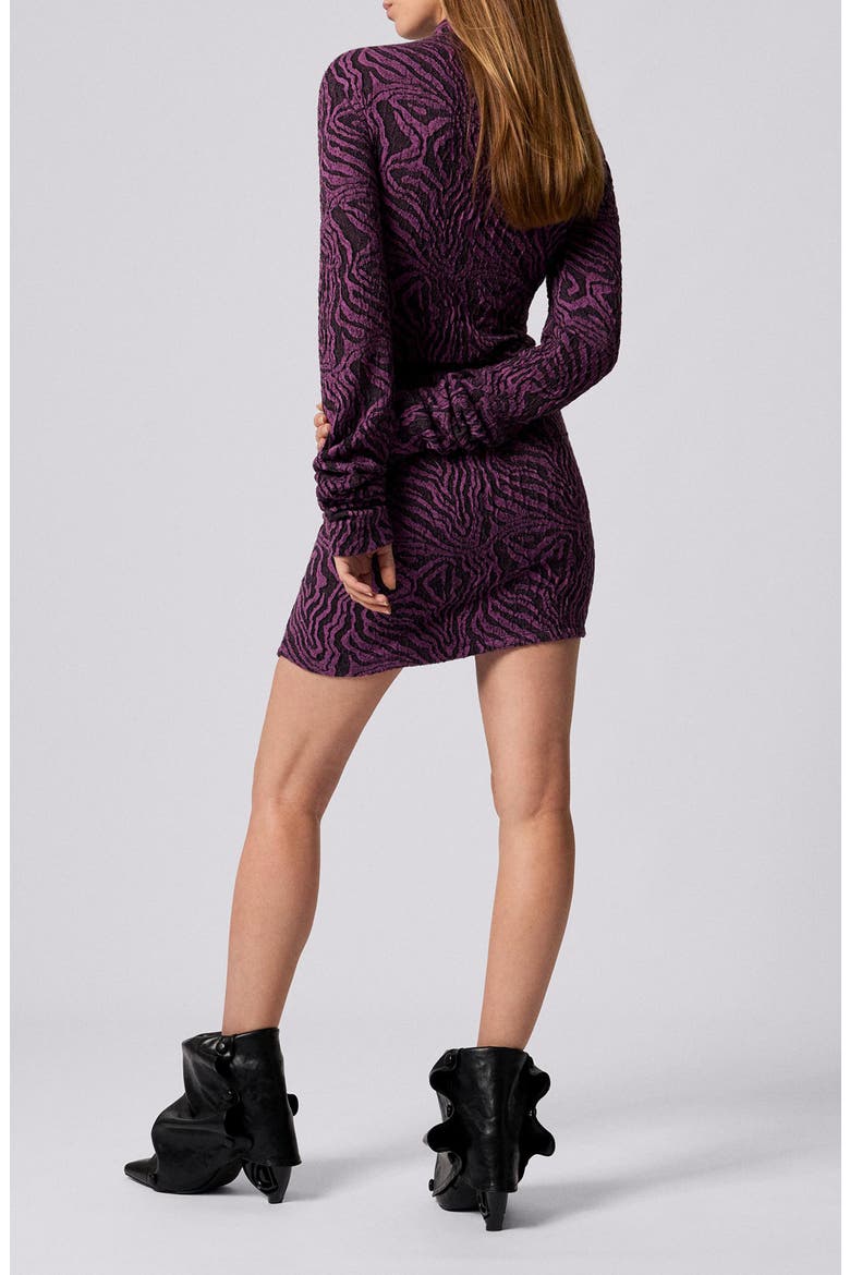 Funnel Neck Long Sleeve Body-Con Minidress, Alternate, color, PURPLE MULTI