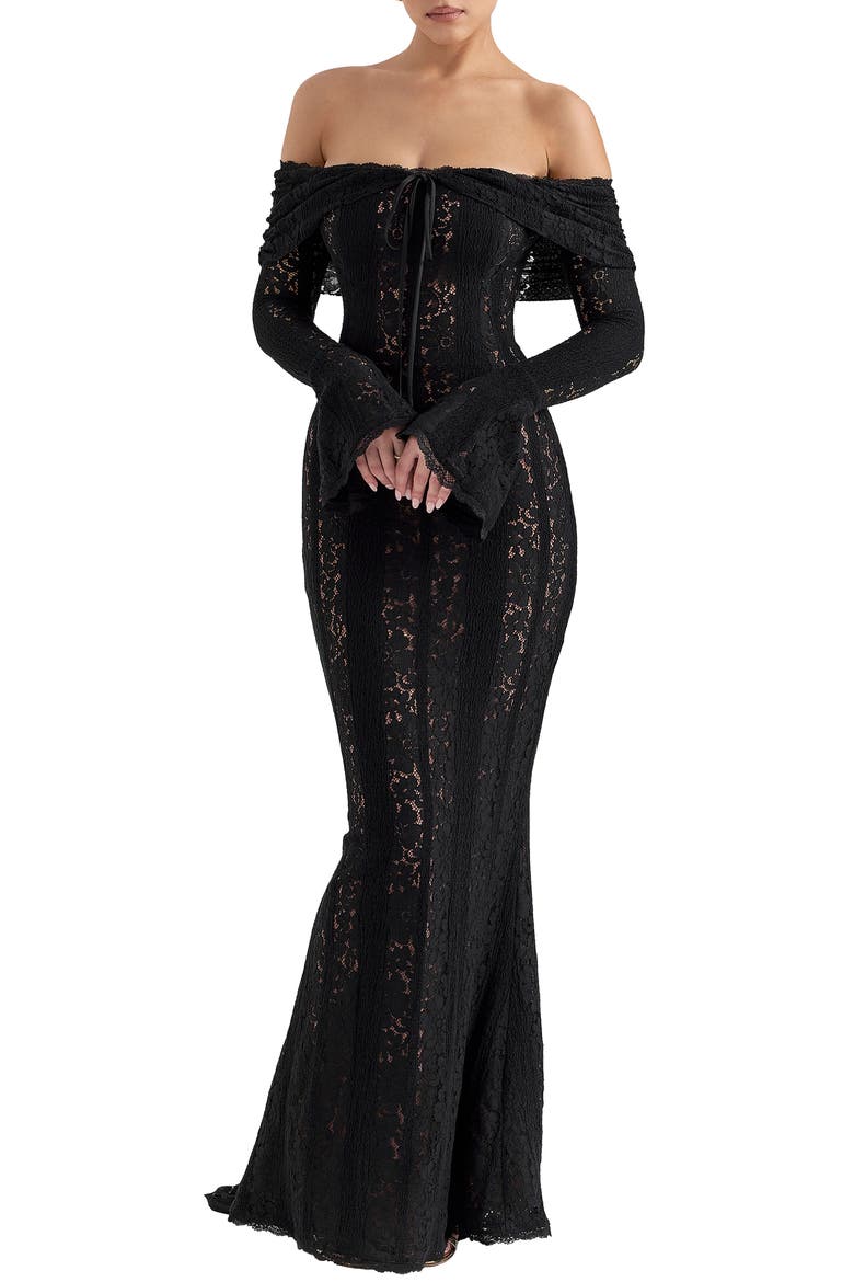 Belle Off the Shoulder Long Sleeve Maxi Dress, Main, color, BLACK