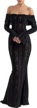 HOUSE OF CB Belle Off the Shoulder Long Sleeve Maxi Dress