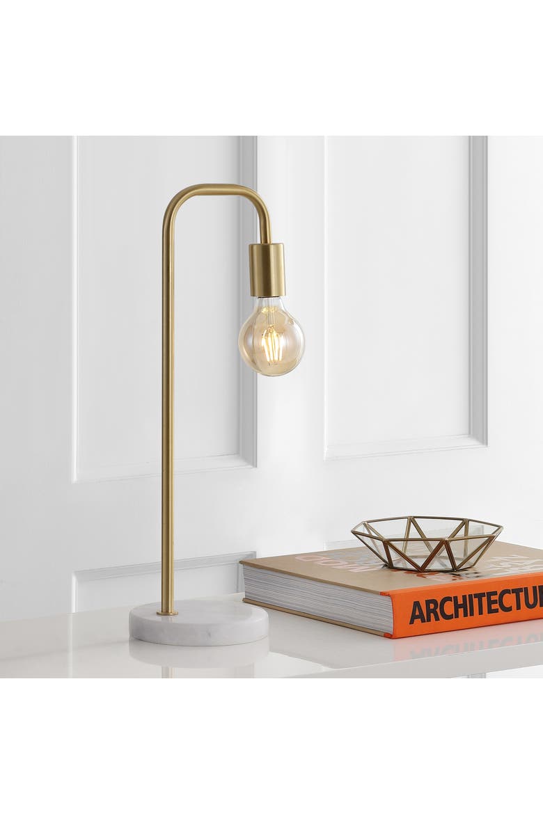 Axel 20.5" Minimalist Glam Gold Pipe Metal/marble Led Table Lamp, Alternate, color, Brass Gold/White