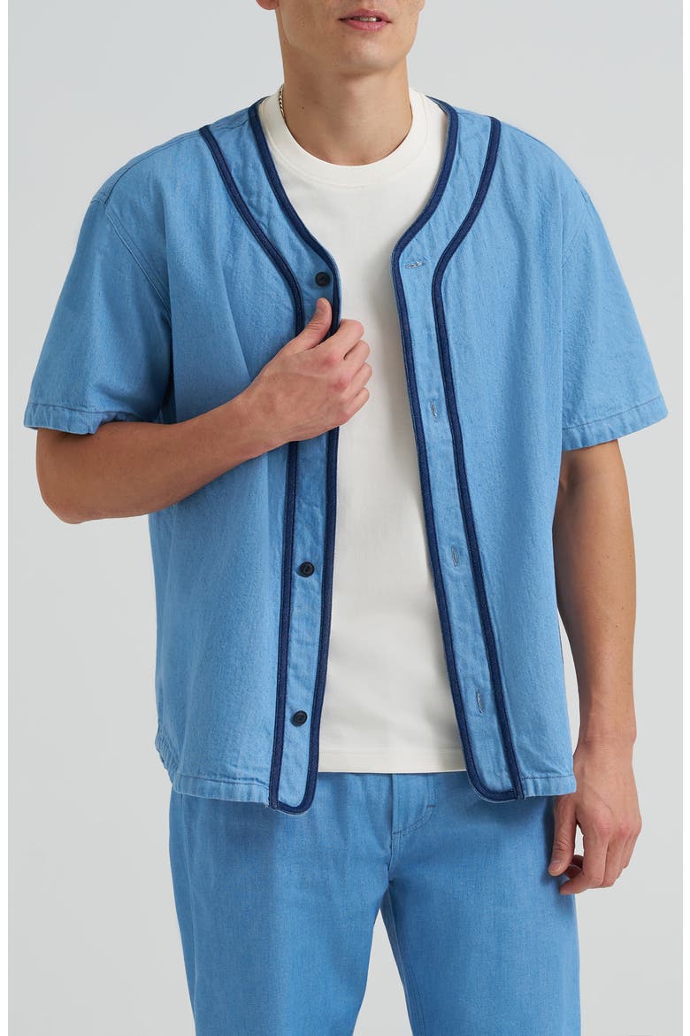 101 Denim Baseball Button-Up Shirt, Main, color, DRY LOW DIP