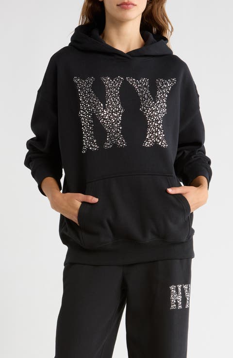NY Rhinestone Cotton Blend Hoodie