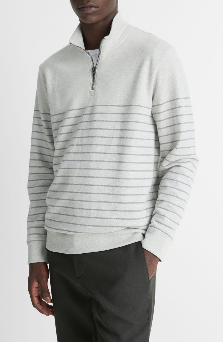 Vince Stripe Sueded Quarter-Zip Top, Alternate, color, Light H Grey/ H Onyx