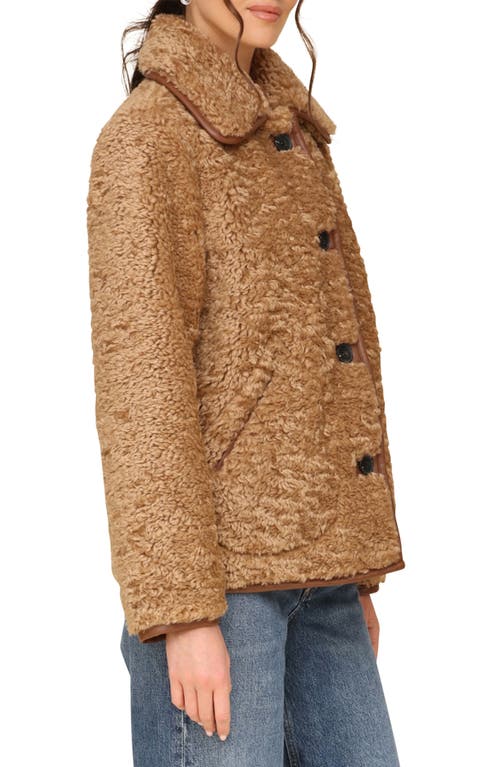 AVEC LES FILLES AVEC LES FILLES FAUX SHEARLING TEDDY COAT WITH FAUX-EVER LEATHER™ TRIM 