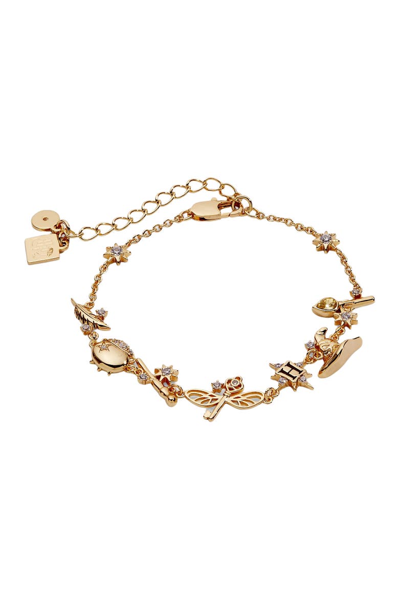 Harry Potter Mixed Icon Inline Charm Bracelet, Main, color, Gold