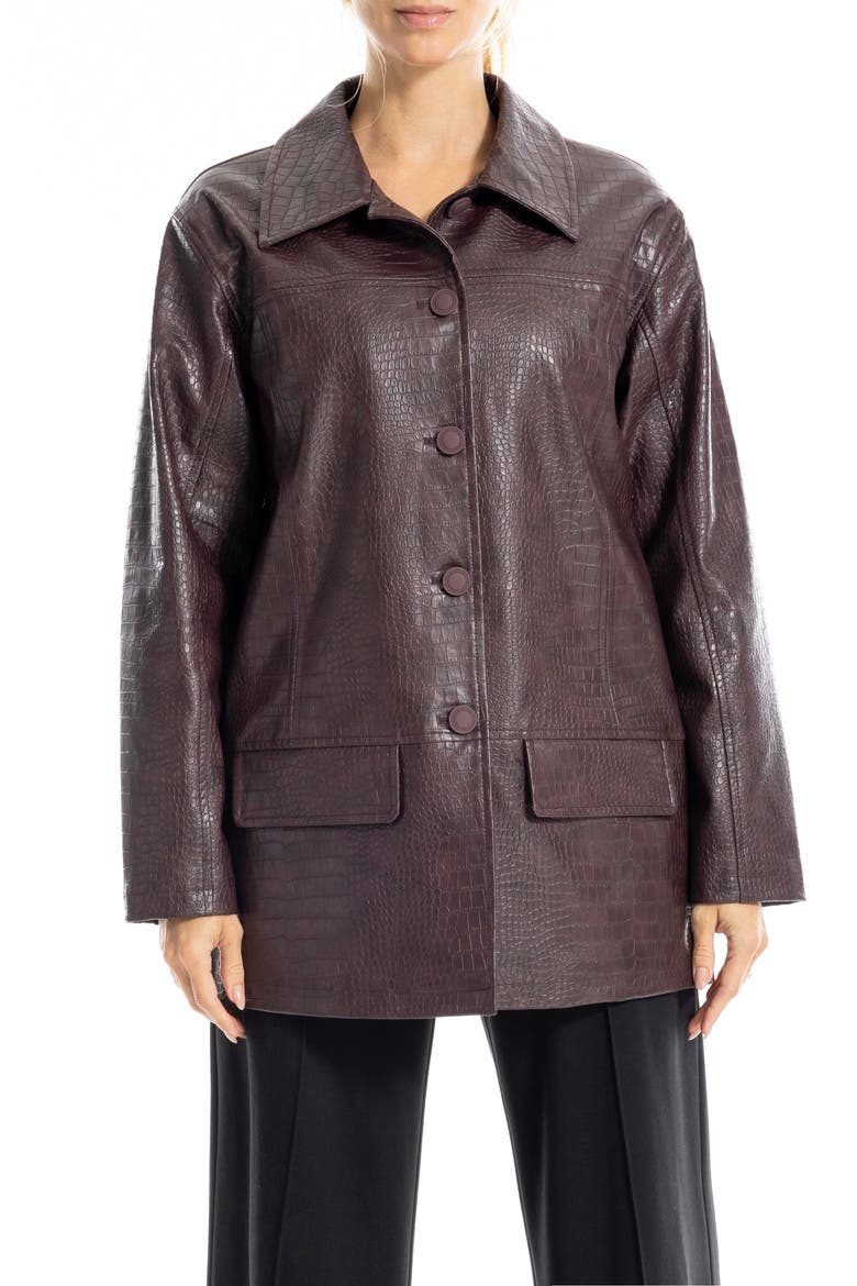 Oversize Croc-Embossed Faux Leather Jacket, Alternate, color, CARBERNET
